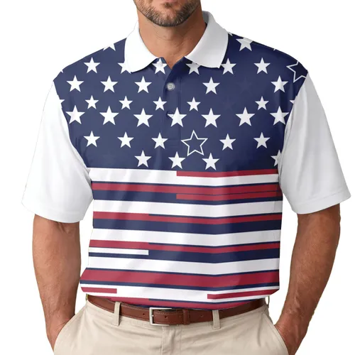 Scattered Stars Bold Stripes Flag - Independence Day Gift for Veterans Men's Polo Shirt