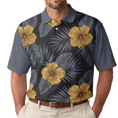 Hibiscus Palm Fronds Tropical Leaves - Tropical Lifestyle Gift Men's Polo Shirt