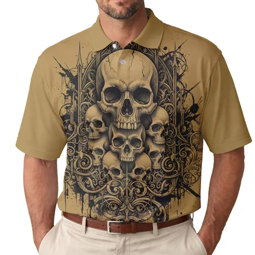 Central Skull Multiple Skulls Gothic Baroque Scrollwork Filigree - Dark Aesthetic Gift Men's Polo Shirt