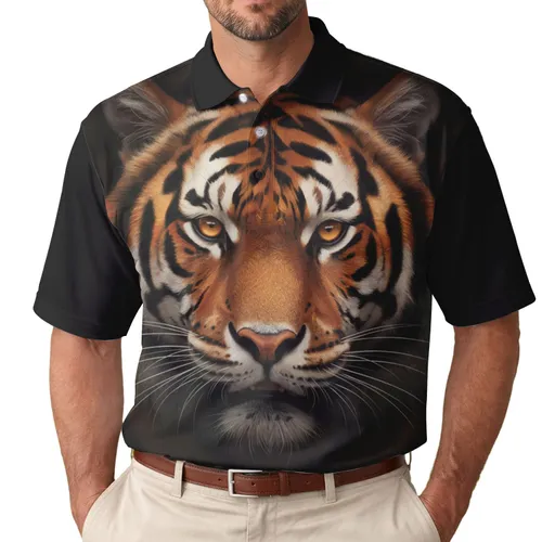 Realistic Tiger Face Staring Piercing Eyes - Wildlife Lover Gift Men's Polo Shirt