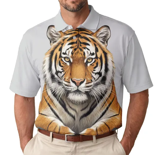 Bengal Tiger Head Whiskers Stripes Front Paws Facing Forward - Animal Lover Gift Men's Polo Shirt