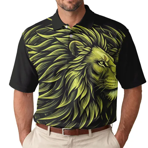 Stylized Lion Head Profile Dynamic Mane Emerging Forms - Powerful Wildlife Admirer Gift Men's Polo Shirt
