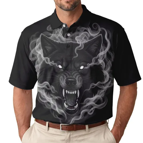 High Contrast Snarling Black Wolf Head Smoke - Wildlife Lover Gift Men's Polo Shirt
