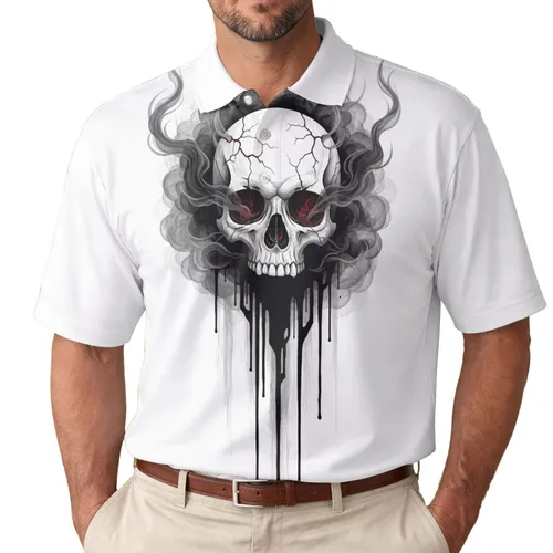 Cracked Human Skull Smoke Ink - Dark Art Lover Gift Men's Polo Shirt