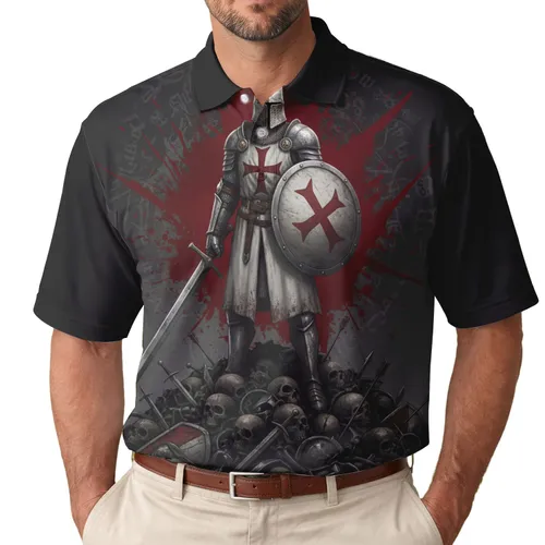 Templar Knight Red Cross Skulls Battlefield - Medieval History Lover Gift Men's Polo Shirt