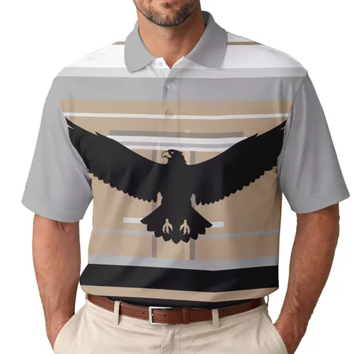 Eagle in Flight Geometric Stripes - Wildlife Lover Gift Men's Polo Shirt