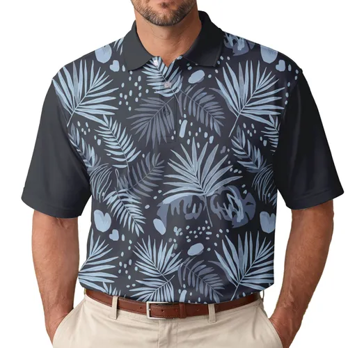 Tropical Palm Leaves Fern Fronds Leaf Silhouettes Dots Brushstroke Shapes - Nature Lover Gift Men's Polo Shirt