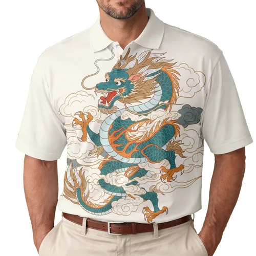 Dynamic Chinese Dragon Wispy Clouds - Mythology Lover Gift Men's Polo Shirt