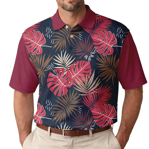 Monstera Palm Fern Tropical Foliage - Tropical Vacation Gift Men's Polo Shirt