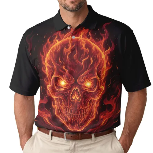 Flaming Skull - Halloween Party Gift for October Celebrations and Social Events Men's Polo Shirt