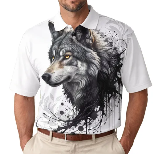 Majestic Wolf Ink Splatter - Wildlife Lover Gift Men's Polo Shirt