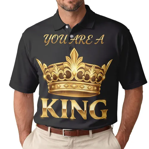 Bold YOU ARE A KING Golden Crown - Inspiration Gift for Fathers & Husbands Men's Polo Shirt
