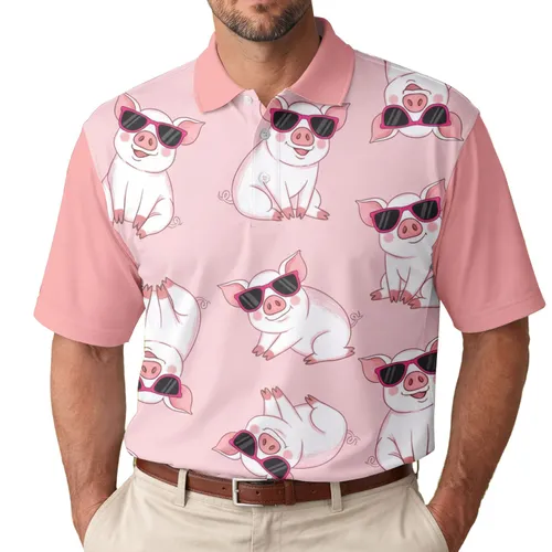 Playful Posing Pigs Pink Snouts Hot Pink Wayfarer Sunglasses - Pig Lover Gift Men's Polo Shirt
