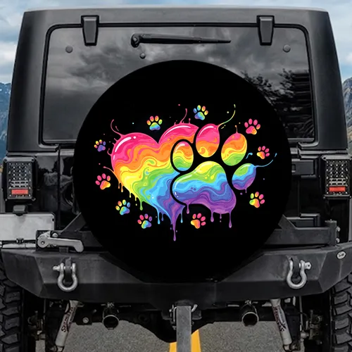 Melting Rainbow Heart Paw Prints - Pet Lover Lifestyle Gift for Everyday Use Spare Tire Cover