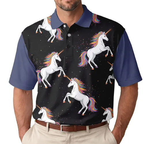 White Unicorn Rainbow Cosmic Sparks - Fantasy Lover Gift Men's Polo Shirt