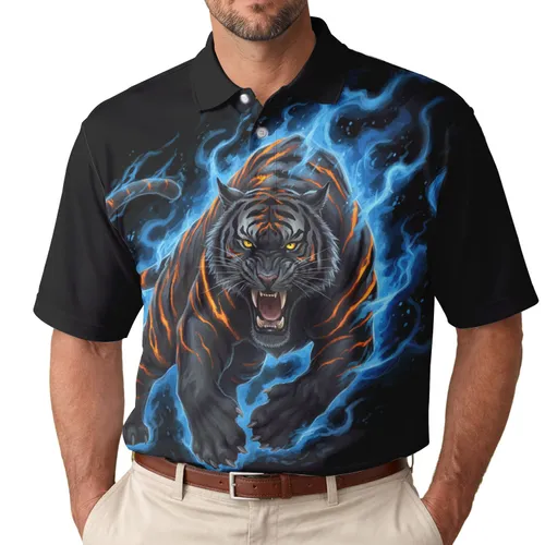 Roaring Black Tiger Fiery Stripes - Wildlife Lover Gift Men's Polo Shirt