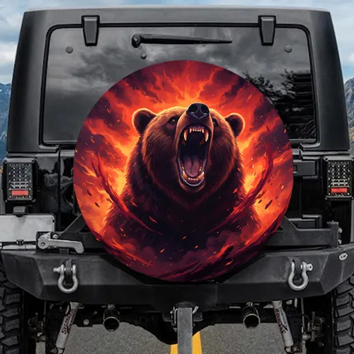 Grizzly Bear Roar Volcanic Sky - Wildlife Lover Gift Spare Tire Cover