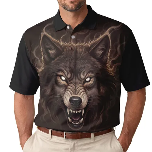 Powerful Snarling Wolf Head Emerging from Smoke - Wildlife Lover Gift for Him Men's Polo Shirt