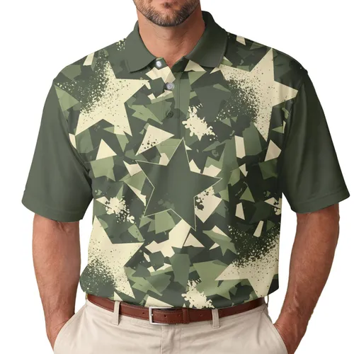 Angular Splintered Stars Geometric Camouflage - Dynamic Modern Wardrobe Style Men's Polo Shirt