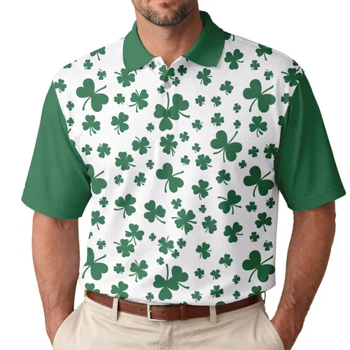 Emerald Green Three-Leaf Shamrock Clover - Year-Round Nature Lover Gift for Green Thumb Gardeners Men's Polo Shirt