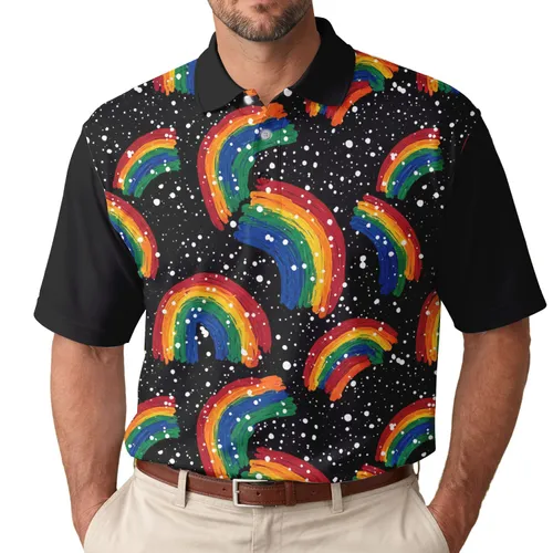 Black Rainbows White Speckles - Celebration Gift Men's Polo Shirt
