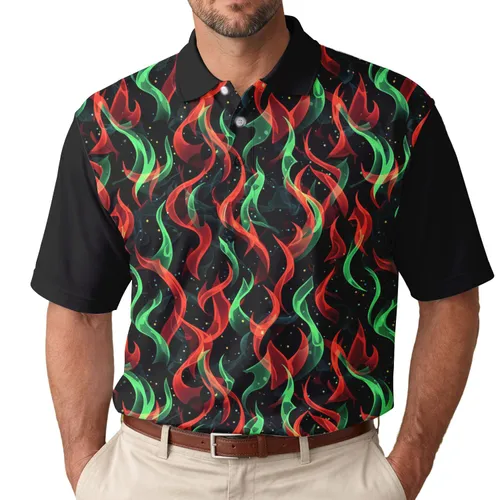 Glowing Fiery Flames Upward Flowing Movement - Statement Fashion Active Wear Men's Polo Shirt