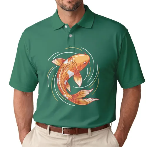 Koi Fish Orange Gold White Red Flowing Fins Water Swirls - Wildlife Lover Gift for Animal Lovers Men's Polo Shirt