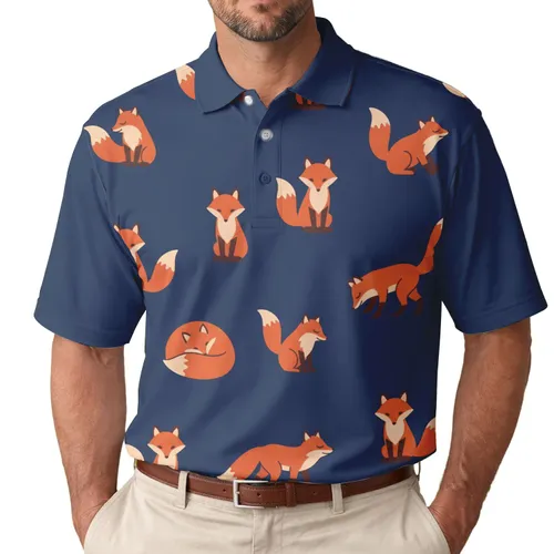 All Over Scattered Solid Fox Silhouettes in Various Poses - Wildlife Lover Gift for Fox Lovers Men's Polo Shirt
