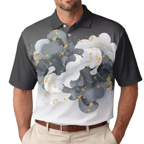 Organic Cloud Smoke Yellow Orange Splatter - Everyday Wear Gift Men's Polo Shirt