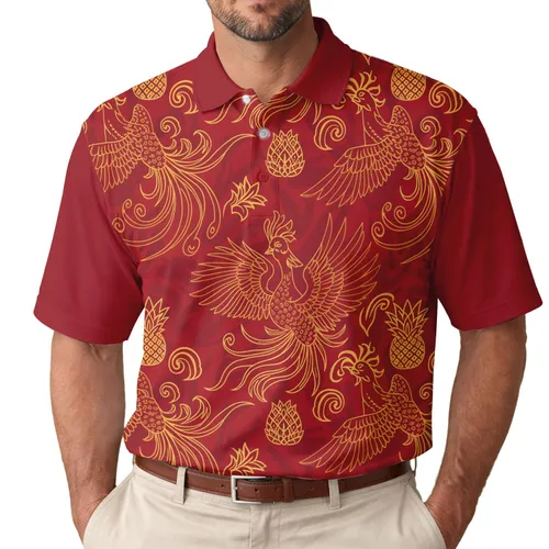 Mythical Phoenix Flowing Tails Feathered Crests Pineapple - Fantasy Lover Gift Men's Polo Shirt
