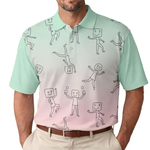 Square Head Round Head Figures Playful Poses - Casual Wear Gift Men's Polo Shirt