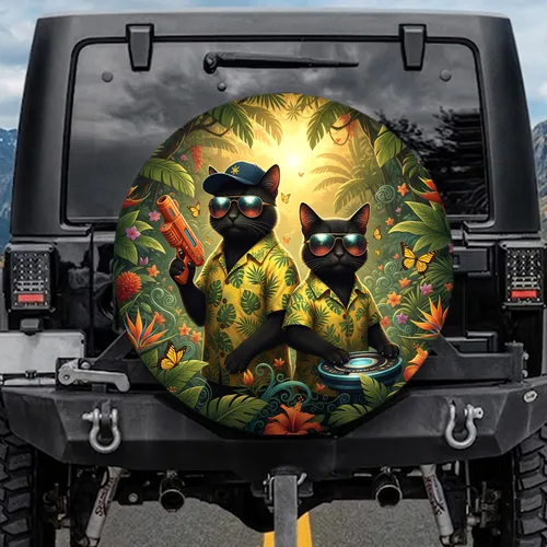 Black Cats Hawaiian Shirt Jungle Sunset Adventure Lover Gift Spare Tire Cover