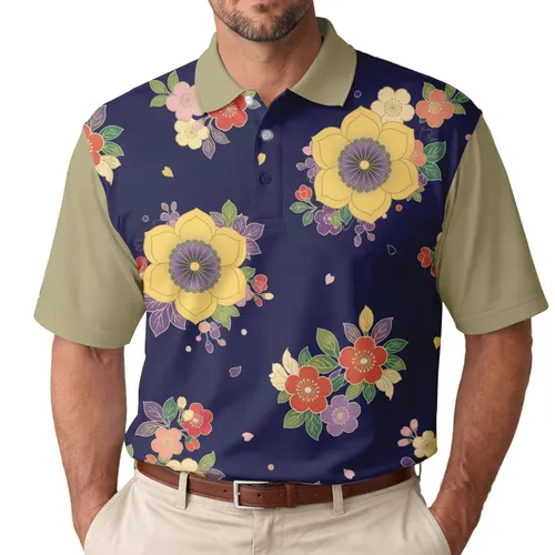 Japanese Golden Yellow Floral Blossoms - Nature Lover Gift for Everyday Wear Men's Polo Shirt
