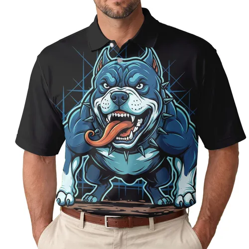 Pitbull Dog Open Mouth Spiked Collar - Dog Lover Gift Men's Polo Shirt