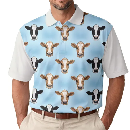 Holstein Cow Brown Cow Heads Diverse Breeds All Facing Forward - Farm Animal Lover Gift Men's Polo Shirt