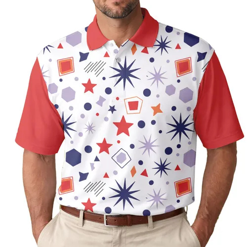 Multi-pointed Starburst Geometric Diamond Shapes - Lifestyle Gift for Everyday Casual Wear Men's Polo Shirt