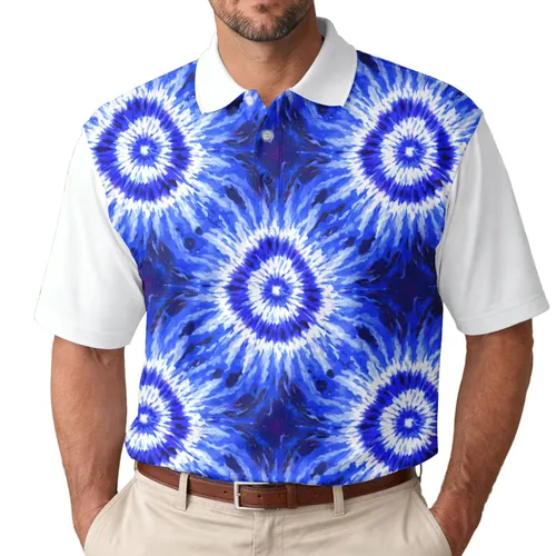 Flowing Colors Tie Dye Swirling Spirals Radiating Streaks - Casual Everyday Lifestyle Gift Men's Polo Shirt