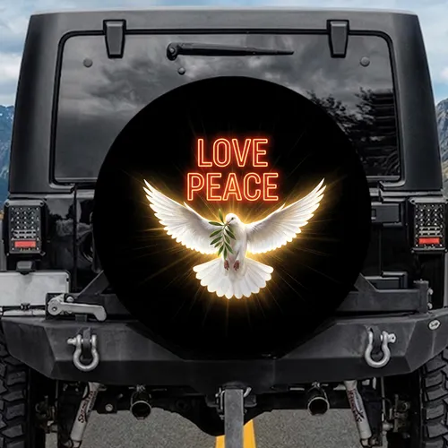 White Dove Olive Branch Love Peace - Inspirational Home Decor Gift Spare Tire Cover