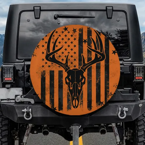 Deer Skull American Flag - Independence Day Gift for Hunters Spare Tire Cover