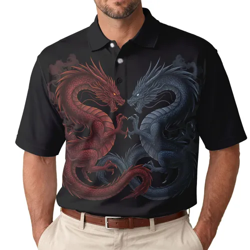 Mythical Dragons Coiling Face-Off - Dragon Lover Gift Men's Polo Shirt