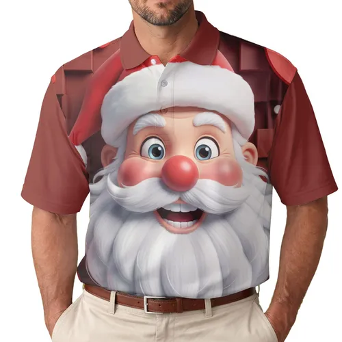 Cartoon Santa Claus Face Christmas Gift for Holiday Parties Men's Polo Shirt