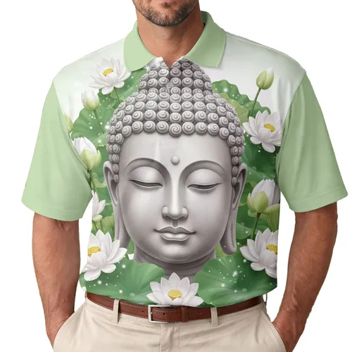 Buddha Head Lotus Flowers - Spiritual Lifestyle Gift for Yoga Lover Men's Polo Shirt