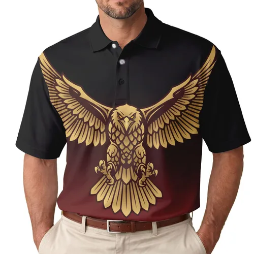 Soaring Eagle Outstretched Wings Claws Extended Black Red Gradient - Wildlife Lover Gift Men's Polo Shirt