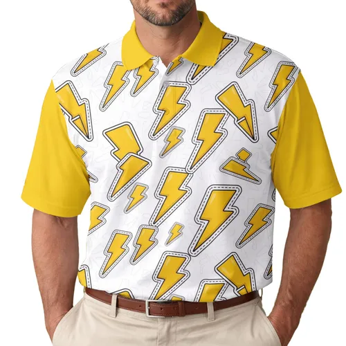 Bright Yellow Lightning Bolt Icons Everyday Wear Adventure Lover Gift Men's Polo Shirt