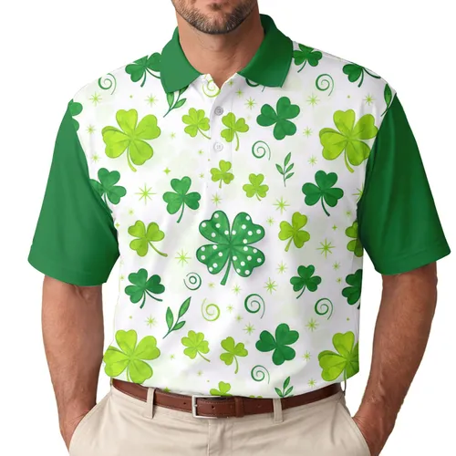 Green Shamrocks Four-Leaf Clovers Starbursts - Everyday Nature Lover Gift Men's Polo Shirt