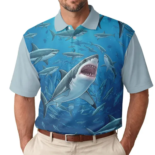 Great White Shark Underwater Scene with Light Rays - Marine Life Gift for Ocean Explorer Men's Polo Shirt