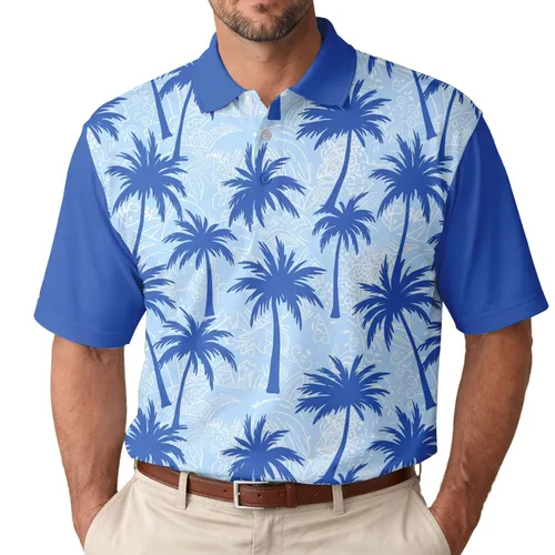 Mixed Tropical Palm Tree Silhouettes Faint Lines - Nature Lover Everyday Wear Gift Men's Polo Shirt