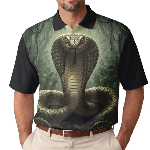 Venomous Cobra Jungle Snake Coiled Amidst Foliage - Wildlife Lover Gift for Reptile Fans Men's Polo Shirt