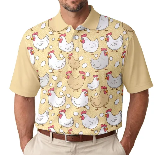 Cartoon Chickens with Small Eggs - Farmhouse Home Decor Gift for Chicken Lover Men's Polo Shirt