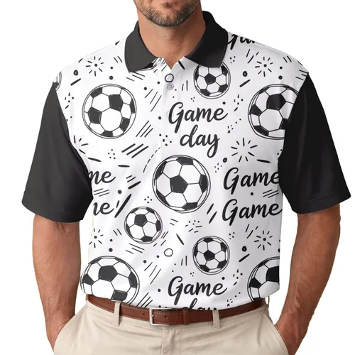 Soccer Balls Game Day Text - Game Day Gift for Soccer Player, Coach, or Fan Men's Polo Shirt